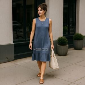 Nation LTD Serena Dress Size L – Heather Blue Tank Mini Cottagecore Casual Shift